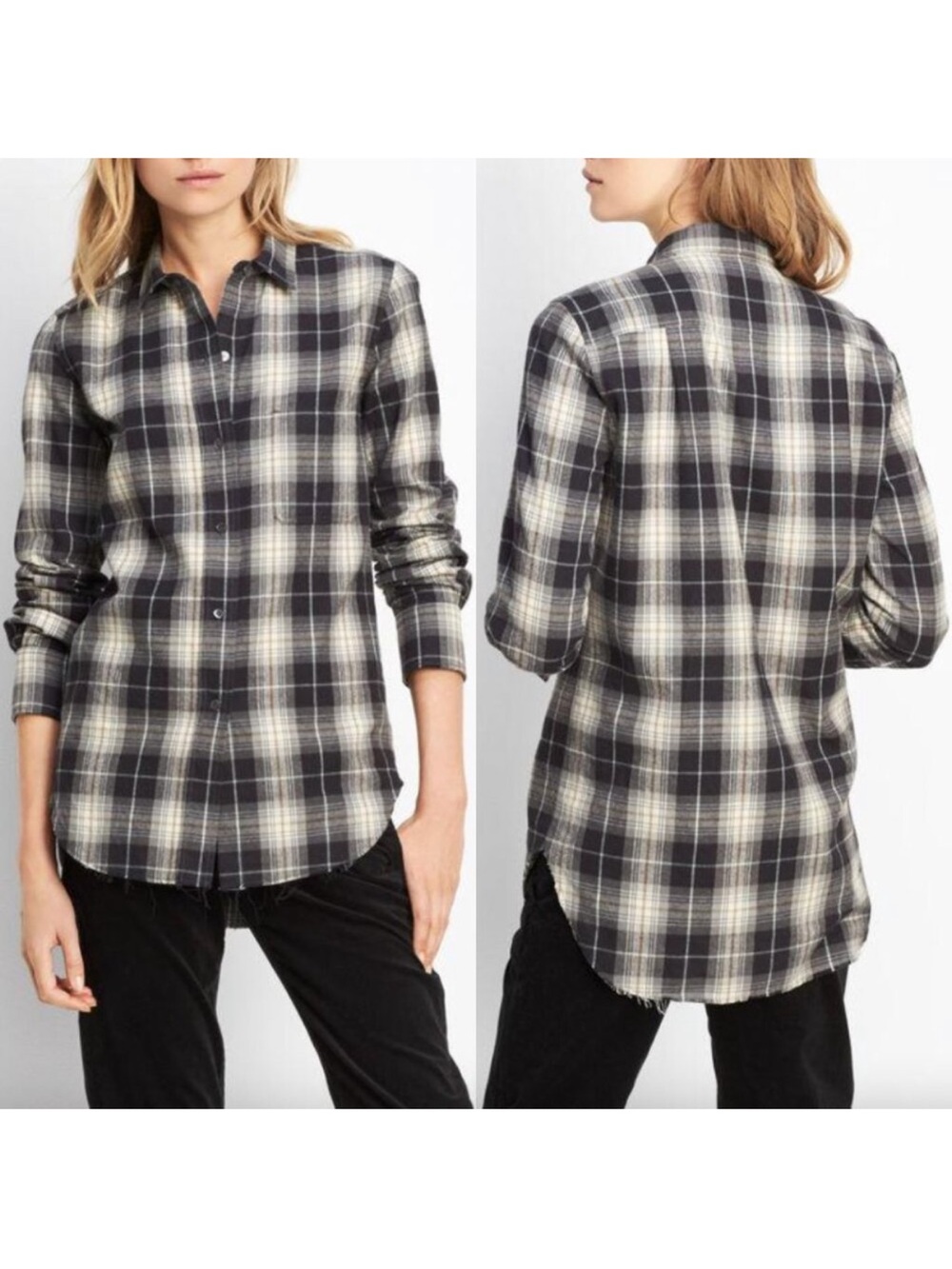 Vince Classic Black & Cream and Grey Plaid Button-Up Shirt - Fall Staple